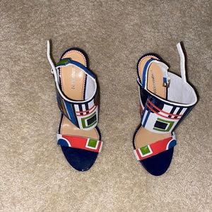 DSQUARED Multicolor Geometric Strap Sandals in Navy, Red, Green, White